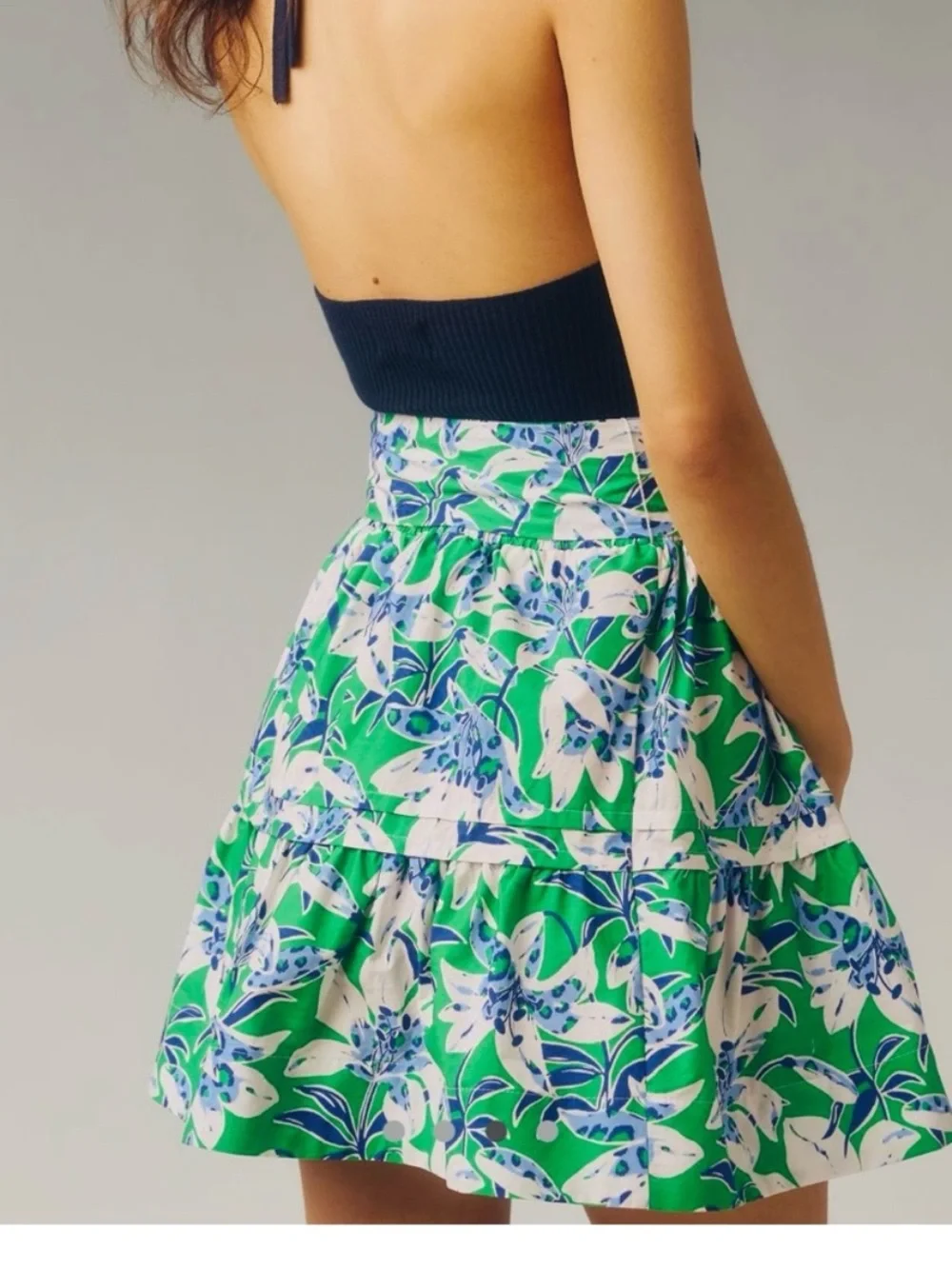 Anthropologie Somerset Mini Skirt Green & Blue Floral Print Size Small